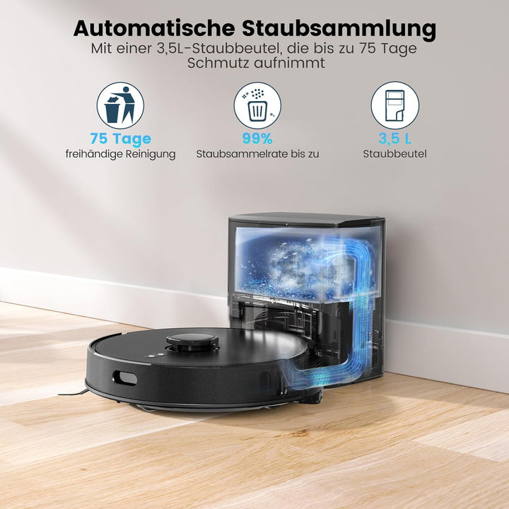 Saugroboter mit Wischfunktion, Staubsauger Roboter mit Absaugstation 3.5L, 8000Pa Saugkraft, LiDAR N