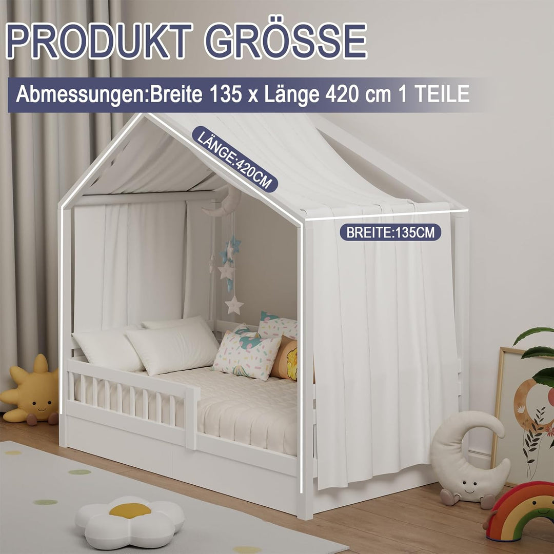 Hausbett Himmel, Betthimmel Hausbetten aus Baumwolle Musselin, Stoffhimmel für Hausbett Mädchen Jung