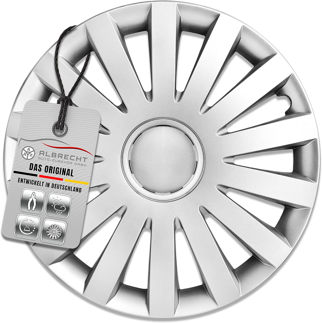 Albrecht 16 Zoll Radkappen silber für Stahlfelgen - Wind Radzierblenden aus hochwertigem Kunststoff
