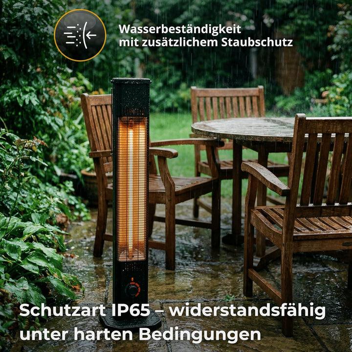Infrarot Heizstrahler 2000W 8 Stufen, 2-in-1 Wandmontage Standgerät IP65 TOR Schwarz, Schwarz