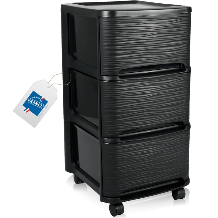 Schubladenschrank mit Rollen Rollcontainer mit 3 Schubladen Rollschrank Kunststoff Rollwagen (Schwar