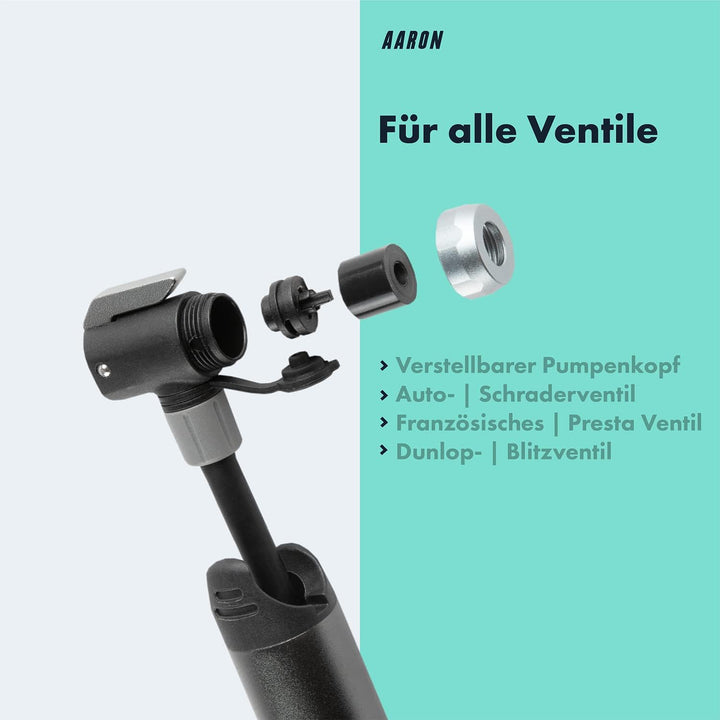 AARON Pocket One Mini Fahrradpumpe für alle Ventile - kompakte Luftpumpe passend für jeden Rahmen -