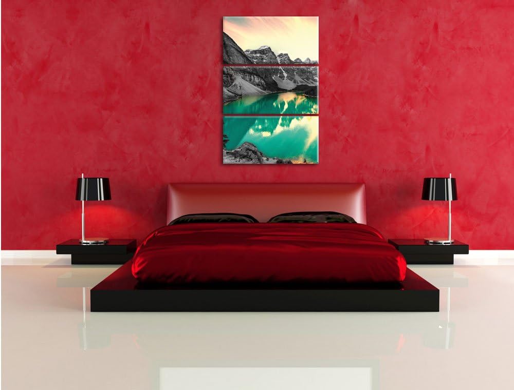 Pixxprint prachtvoller Moraine Lake in Canada als Leinwandbild/Grösse: 3 Teilig (120x80 cm) cm/Wandb