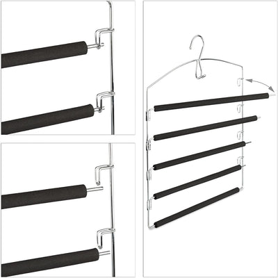 8 x Hosenbügel platzsparend, Hosenkleiderbügel mehrfach, Metall, gepolstert, HBT: 44,5x37x2,7 cm, Si