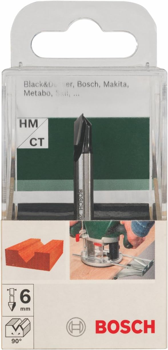 Bosch 2609256657 DIY V-Nutfräser zweischneidig, HartMetall,6.3 mm, 90°, 6 mm (1), 6.3 mm