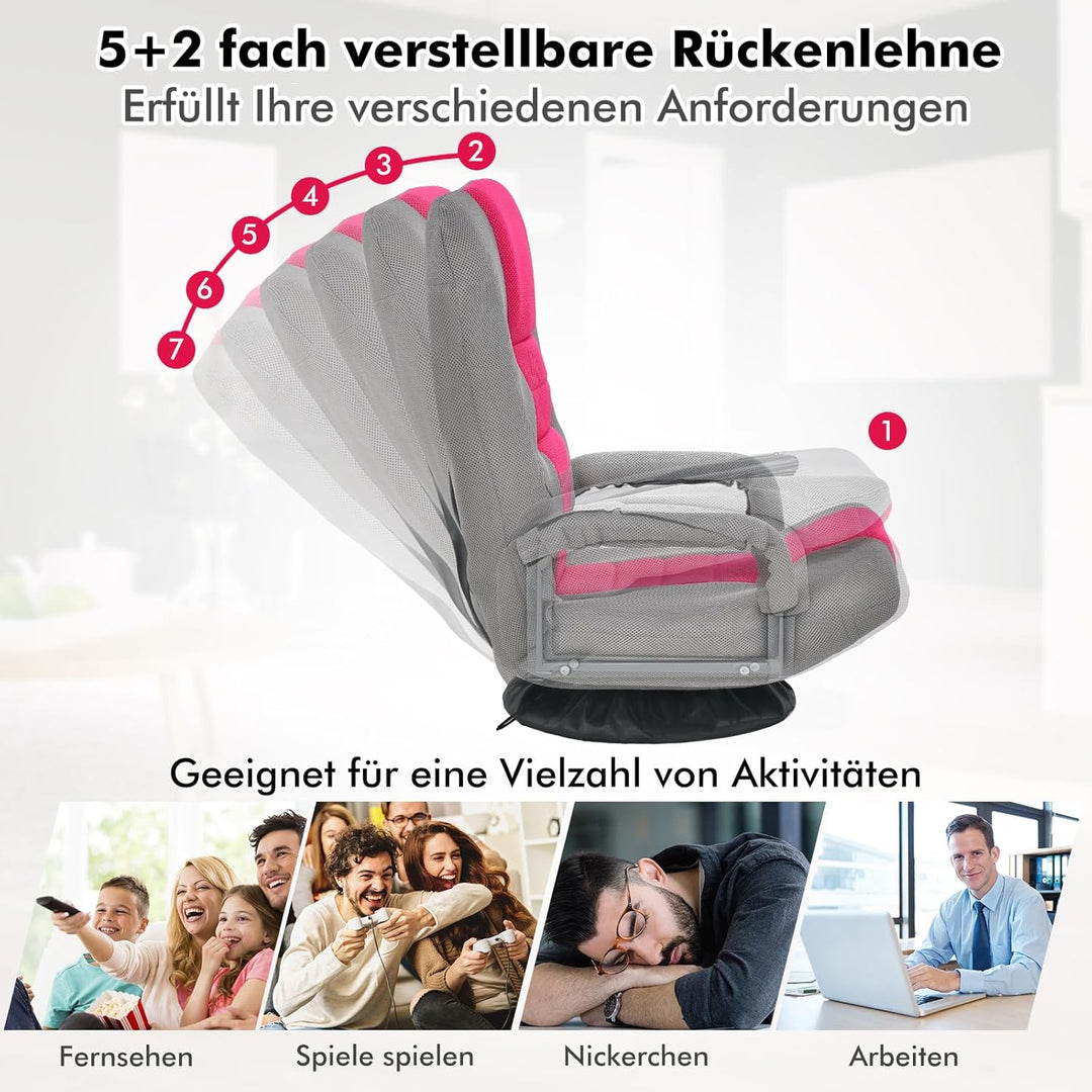 RELAX4LIFE Bodenstuhl Klappbar, Bodensessel mit 7-Fach Verstellbarer Rückenlehne &amp; 360° drehbarem So