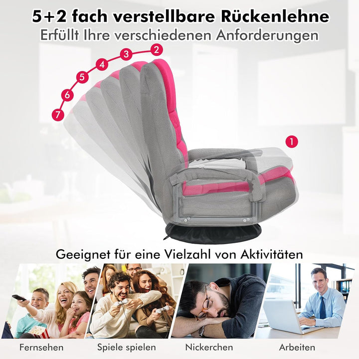 RELAX4LIFE Bodenstuhl Klappbar, Bodensessel mit 7-Fach Verstellbarer Rückenlehne &amp; 360° drehbarem So