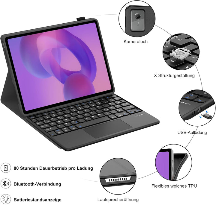 Tastatur Hülle für Lenovo Idea Tab 2025 11 Zoll (TB-336ZU TB-336FU) mit Touchpad, Kabellose Bluetoot