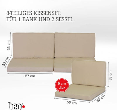 Beo Lounge Kissen Monaco | passend für Allibert Lounge-Möbel | Hell-Beige | 8 Kissen | wasserabweise