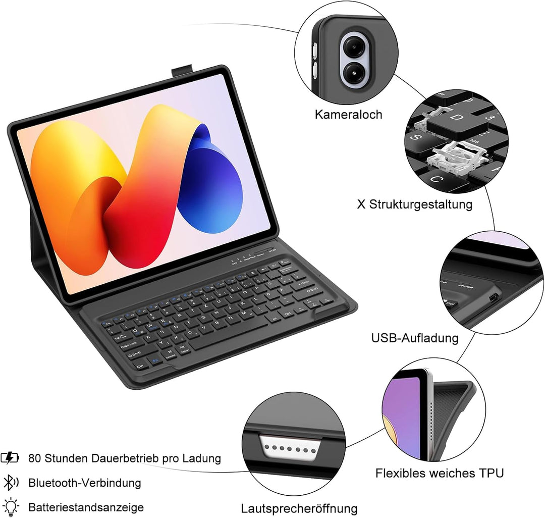 WINCHKING Hülle Mit Tastatur Für Xiaomi Redmi Pad 2 Pro 12.1 Zoll/Redmi Pad Pro 12.1” 2024, Hülle Ta