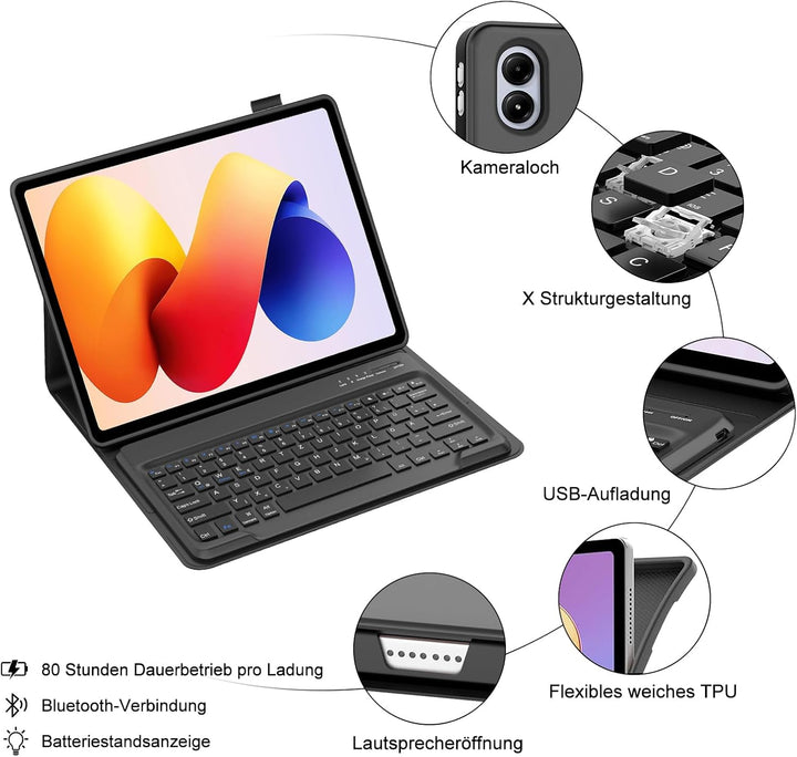 WINCHKING Hülle Mit Tastatur Für Xiaomi Redmi Pad 2 Pro 12.1 Zoll/Redmi Pad Pro 12.1” 2024, Hülle Ta