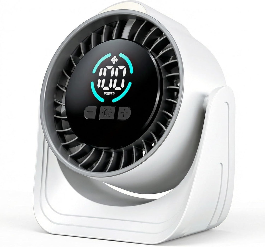 Tischventilator, Camping Ventilator, Tragbarer Turbo-Ventilator mit Lampe & Display, 100 Stufen Stuf