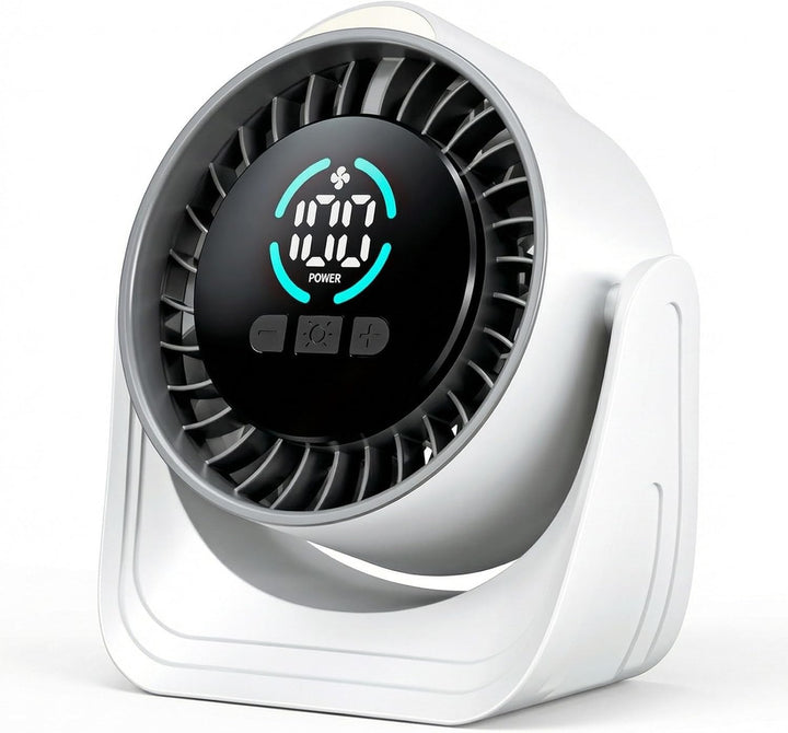 Tischventilator, Camping Ventilator, Tragbarer Turbo-Ventilator mit Lampe & Display, 100 Stufen Stuf