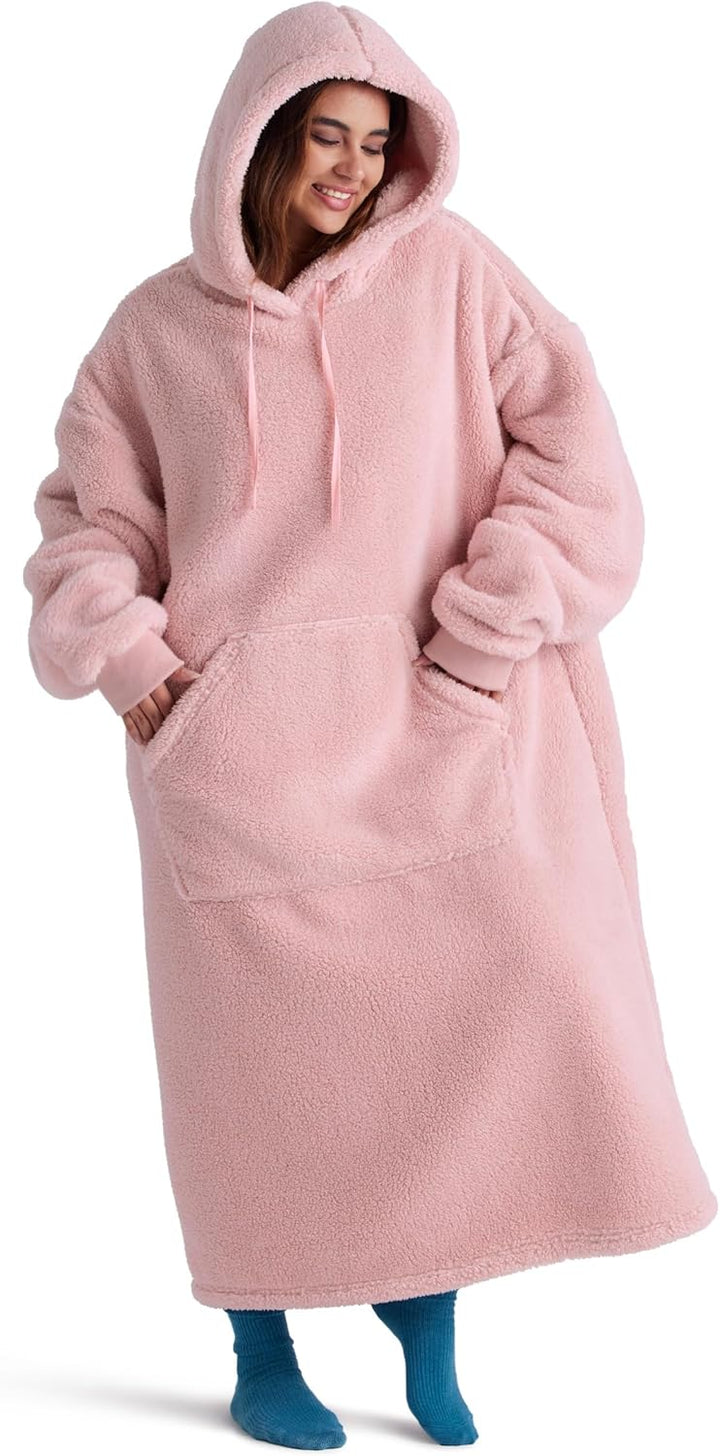BEDSURE Hoodie Decke mit Ärmeln Kuschelpullover - Tragbare Decke zum Anziehen Erwachsene Rosa, Warm
