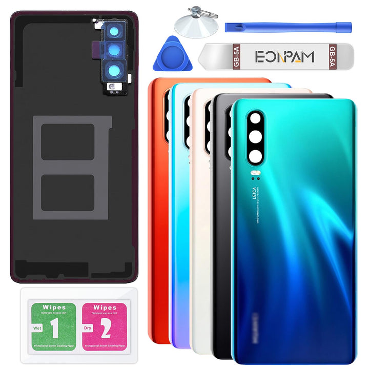 Eonpam Akkudeckel für Huawei P30 Rückseite Glas Original Backcover Back Glas Ersatz Reparatur Set mi