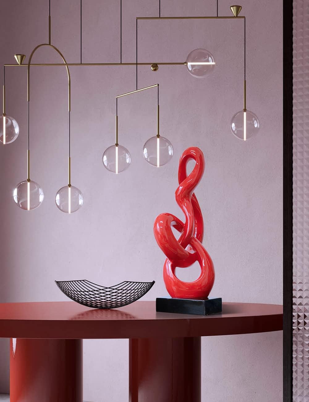 NENBOLEC Modern Skulptur Dekor Musik Note Statue Wohnzimmer Kunst Arts Polyresin Rot Geschenk 57cm,