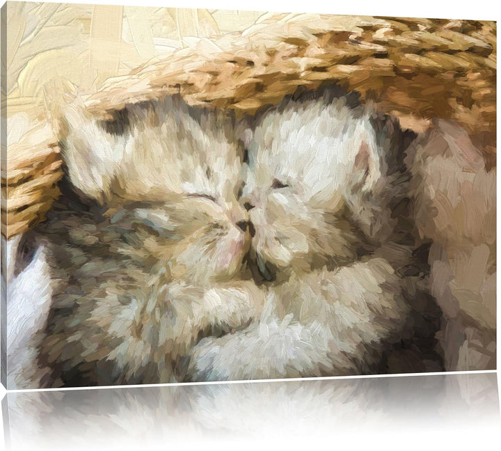 Katzenbabys Pinsel Effekt, Format: 100x70 auf Leinwand, XXL riesige Bilder fertig gerahmt mit Keilra