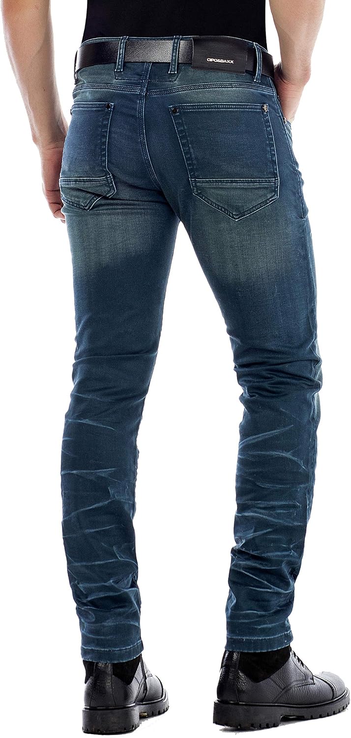 Cipo &amp; Baxx Herren Jeans Hose 5 Pocket Design Straight Vintage Denim Slim Fit Hose, Grün