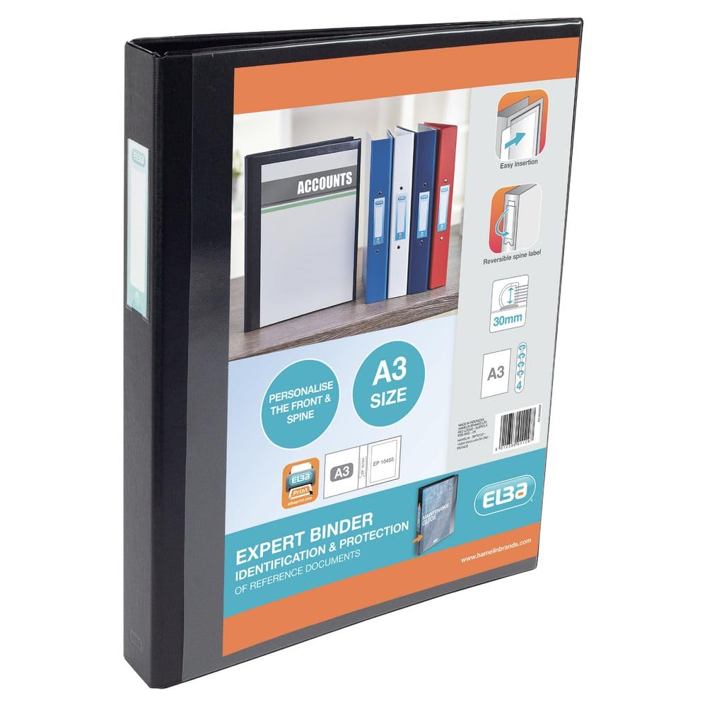 Elba Vision A3 30 mm Portrait Ring Binder - Black