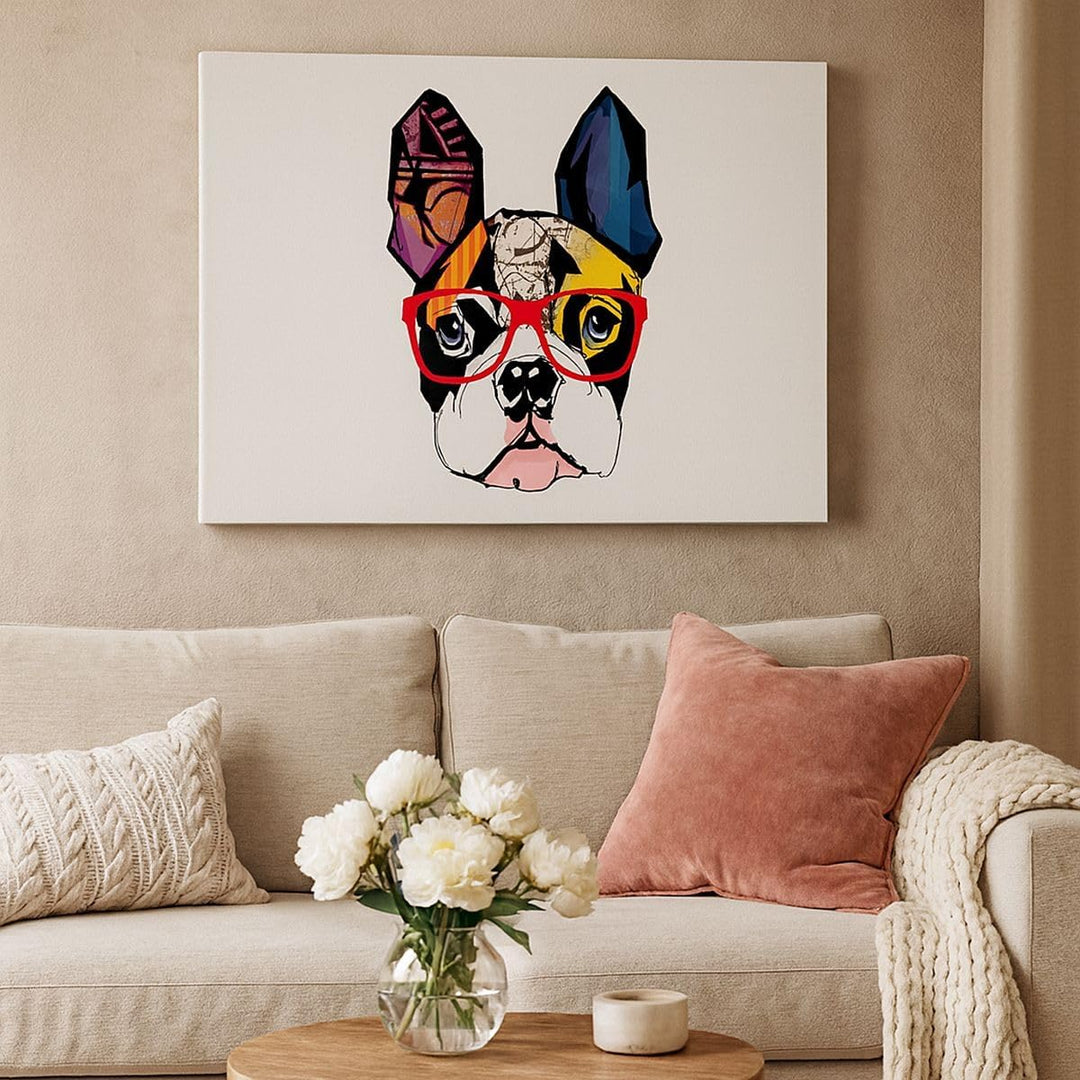 Bilder auf Leinwand Hund Brille Bunt Bulldogge Leinwandbild 70x50cm Wandbilder Dekoration Wohnzimmer