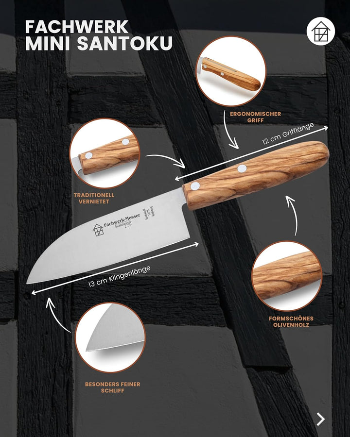 Fachwerk-Messer Mini Santoku-Messer - Kochmesser aus Solingen/Germany - Allzweckmesser/Universalmess