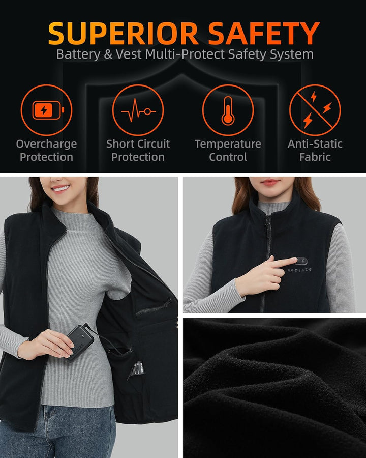 HEWINZE Fleece Beheizbare Weste Herren - Wärme weste mit akku 7.4V, heizweste jagd 7.4v-(stil A)dame