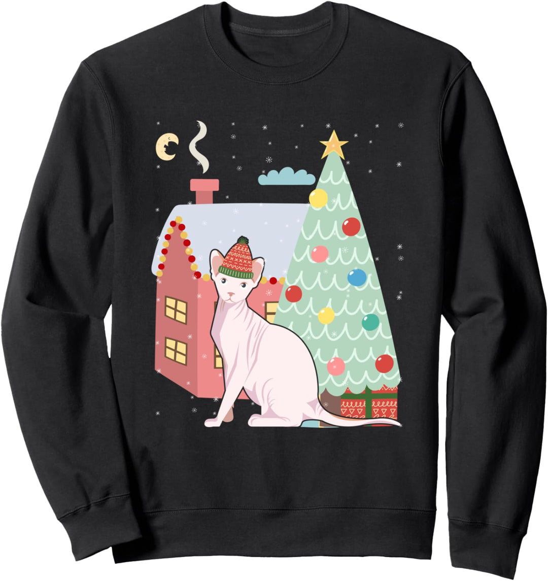 Sphynx Cat Santa Weihnachtsbaum Lustig Sweatshirt