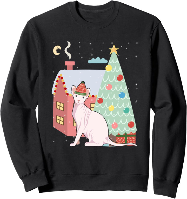 Sphynx Cat Santa Weihnachtsbaum Lustig Sweatshirt