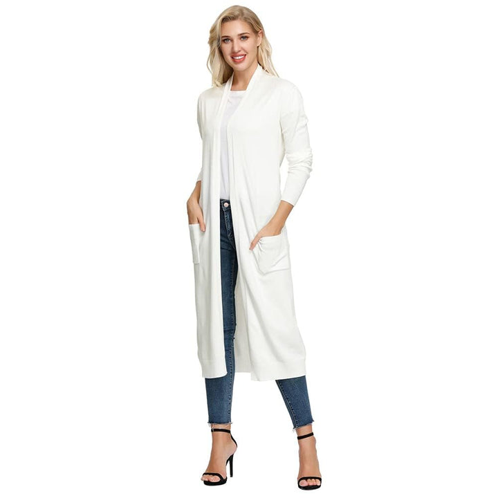 GRACE KARIN Damen Strickjacke Lang Langarm Casual Cardigan Sweater Open Front S Ivory-maxi Lang, S I