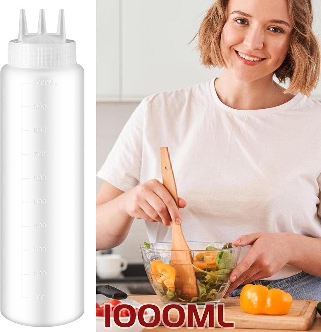 WEGREAT Squeeze Flasche 3 Spritzdüsen 4 Stück 1000ml Sossenflaschen mit Etikettieren Schreibstift, G