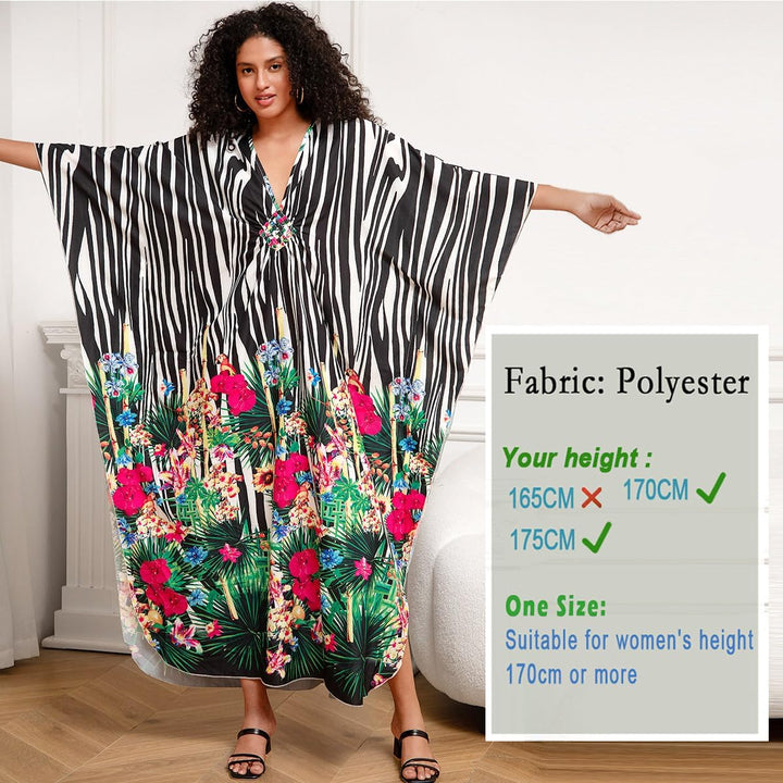 Damen Kaftan Strandkleid Boho Floral Lange Übergrösse Pareos Lose Kimono Sommer Tunika Maxikleid Far