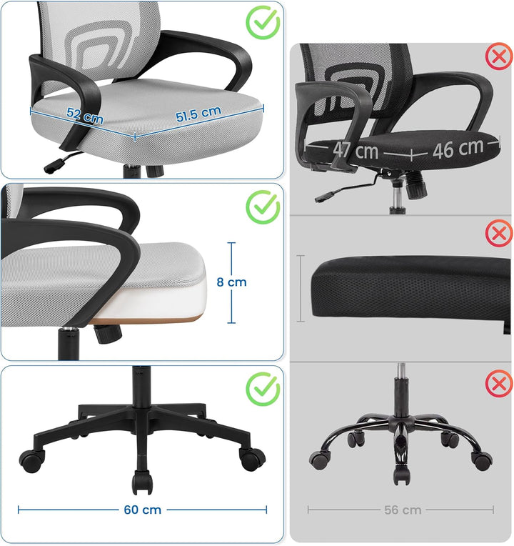 Yaheetech Bürostuhl, Ergonomischer Schreibtischstuhl mit Netzbespannung und Armlehnen, Drehstuhl aus