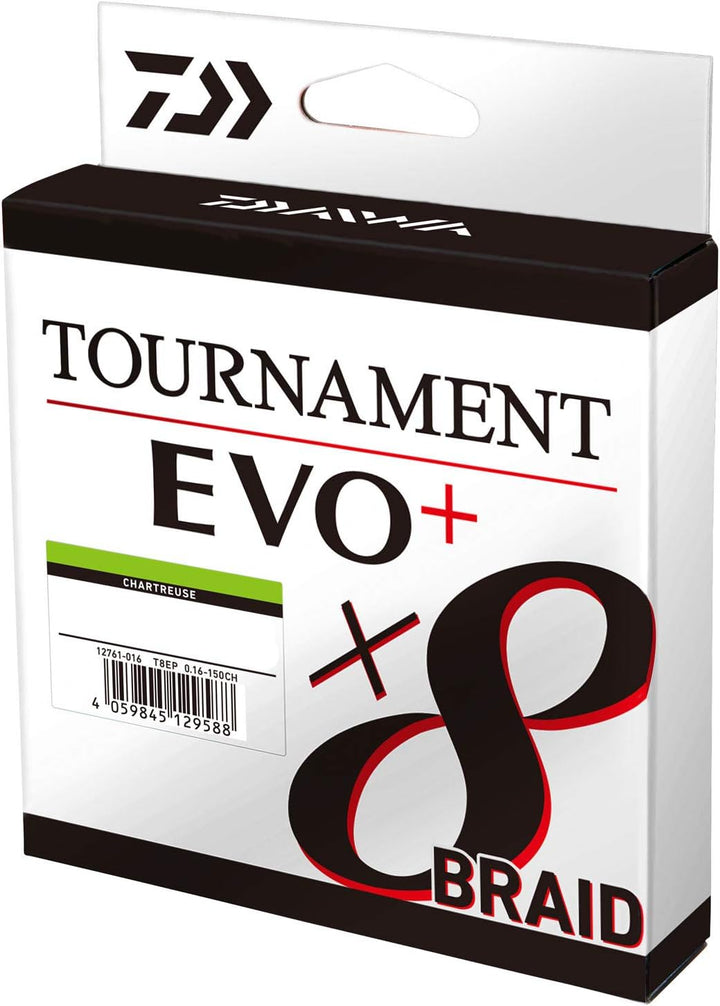 Daiwa Tournament X8 Braid EVO+ 135m Chartreuse geflochtene Angelschnur 0,20, 0,20