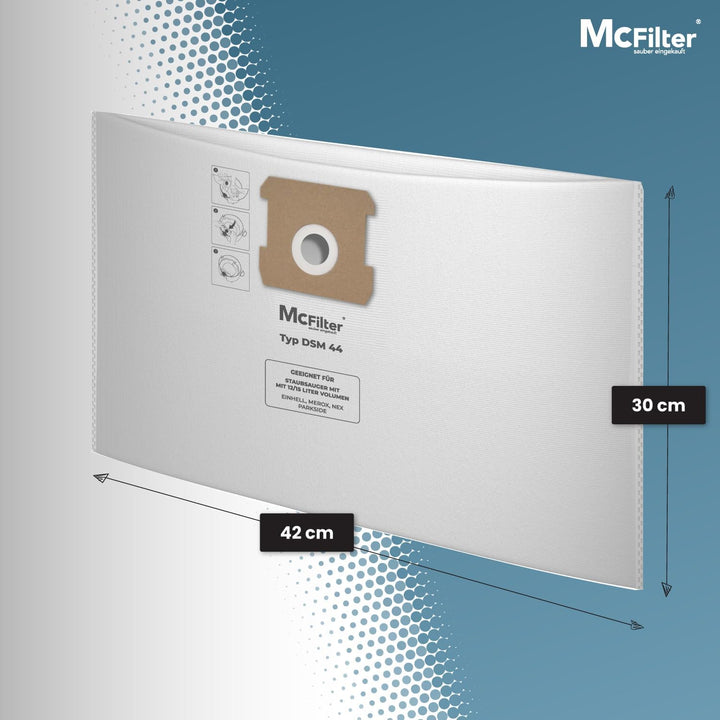 McFilter | 20 Staubsaugerbeutel 12l | kompatibel für ALLE Einhell 12 Liter Nass-Trockensauger | Schm