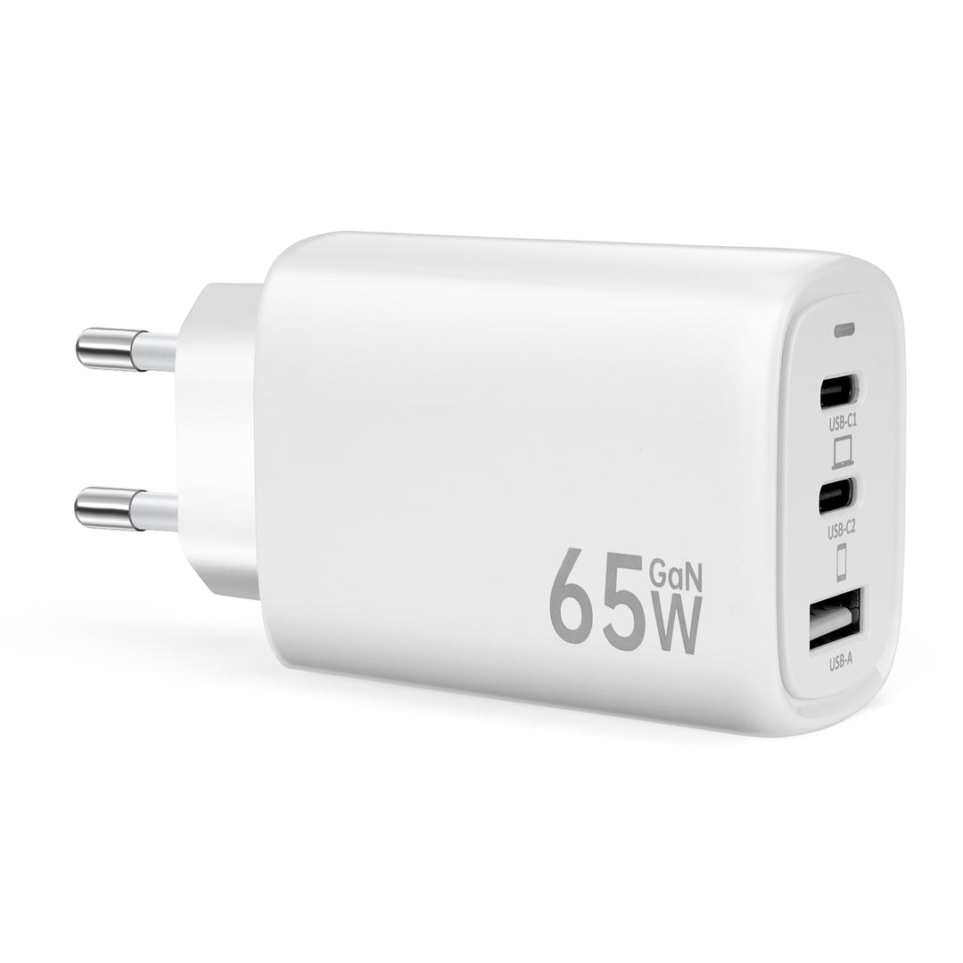 USB C Ladegerät 65W 3 Ports Mehrfach Stecker PD Schnellladegerät mit USB A und USB C Netzteile, USB