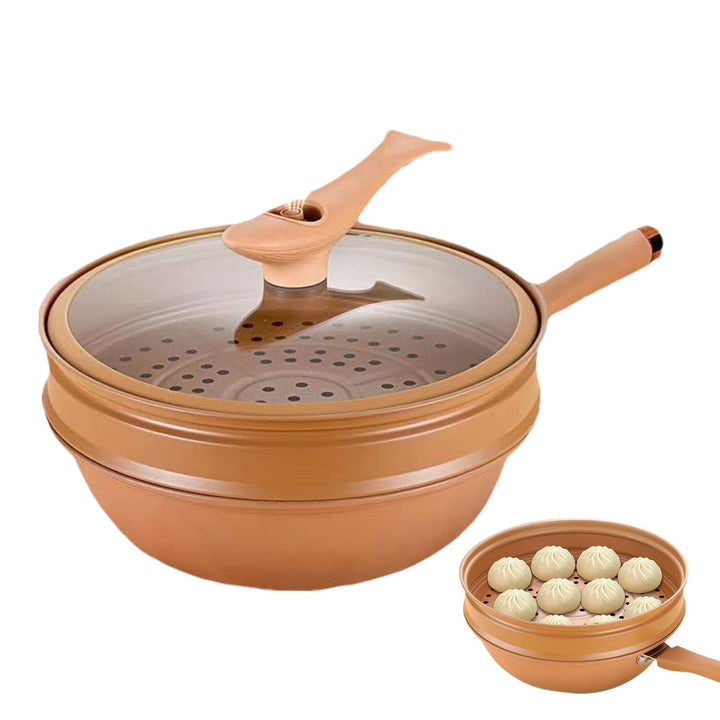 Kongou Antihaft Wok Mit Deckel, 32cm Wok Induktion Mit Dampfgarer, Stir-Fry Wok Energie Konzentriere