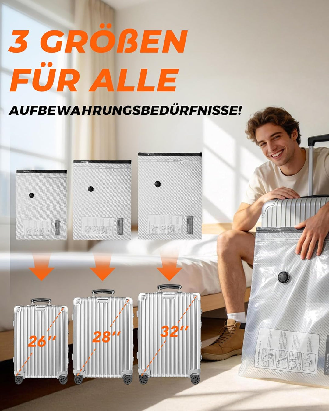 Vakuumbeutel für Kleidung mit Kabellose Vakuumpumpe,15 Stück (6x 40x60cm, 6x 50x70cm, 3x 60x80cm),mi