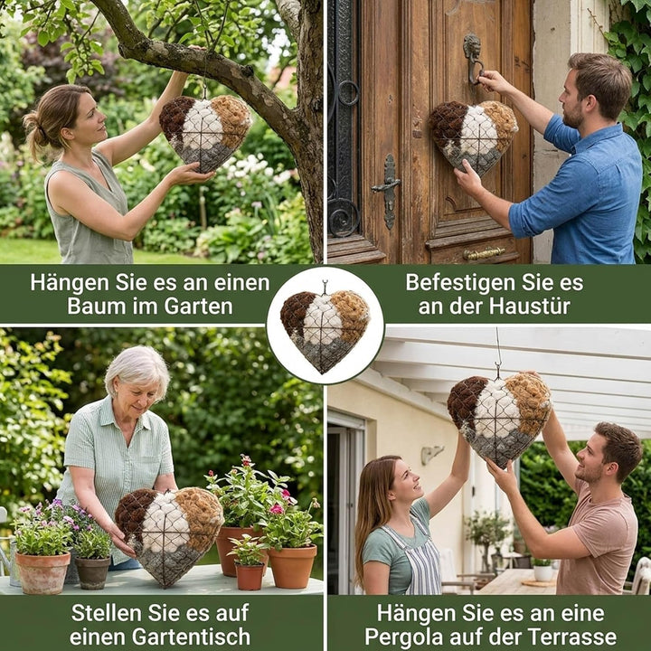 Herzförmiges Vogelnest, Naturfasermaterial, Vogelnestfüllung, handgefertigte Windschutz im Freien, 1
