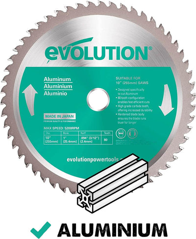 Evolution A255TCT-80MS - 255 mm Sägeblatt zum Schneiden von Aluminium - Metall-Sägeblatt Hartmetallb