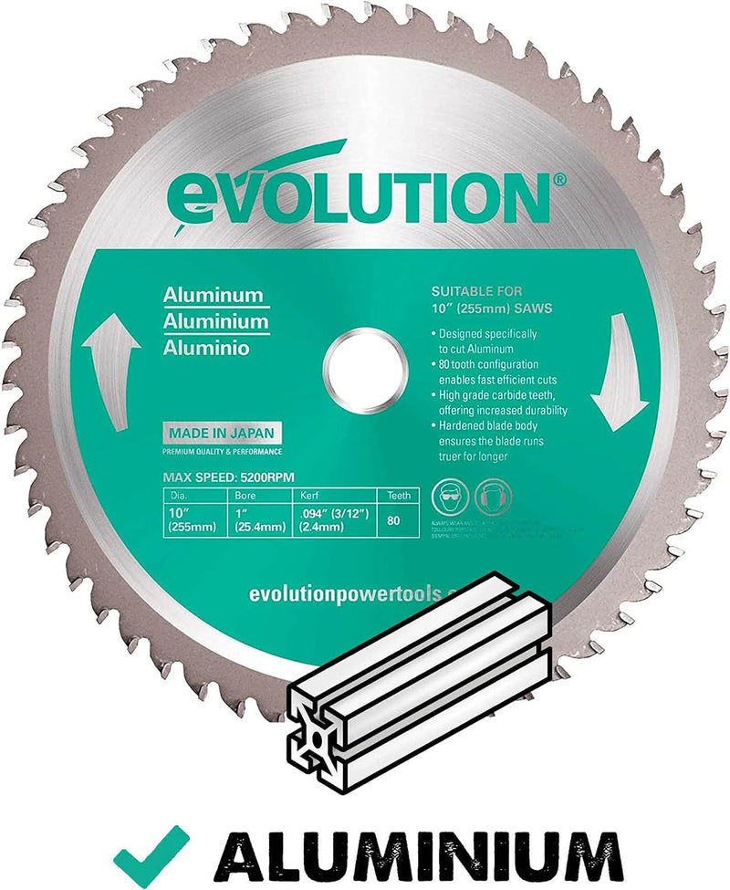 Evolution A255TCT-80MS - 255 mm Sägeblatt zum Schneiden von Aluminium - Metall-Sägeblatt Hartmetallb