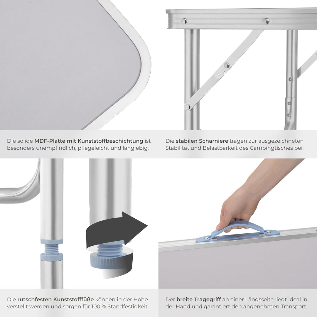 tectake® Klapptisch, Campingtisch klappbar, leicht und wetterfest, Alu Campingtisch mit Tragegriff,