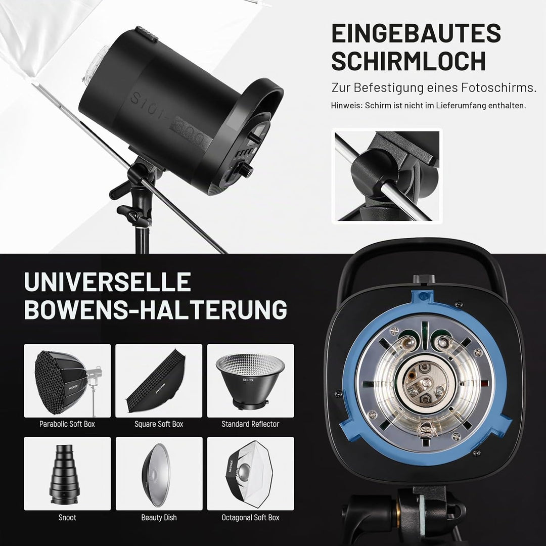 NEEWER 600Ws Studio Monolight Strobe Flash Set 2er Pack S101-300W PRO 5600K Blitzlicht Studio mit 2,