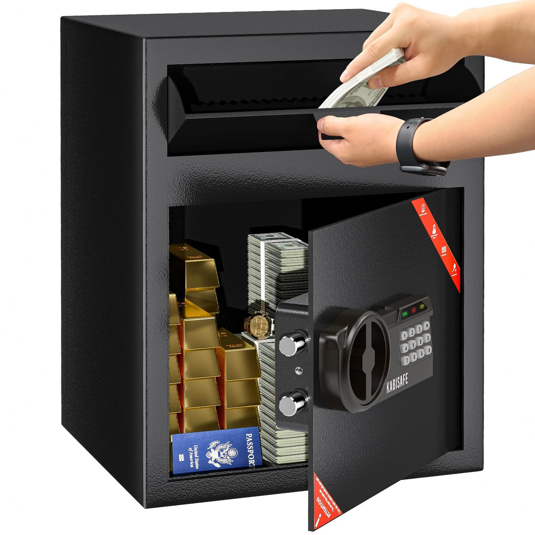 Depottresor mit Einwurfschlitz 70L, Grosser Tresor mit digitalem Zahlenschloss und Alarmfunktion, Ei