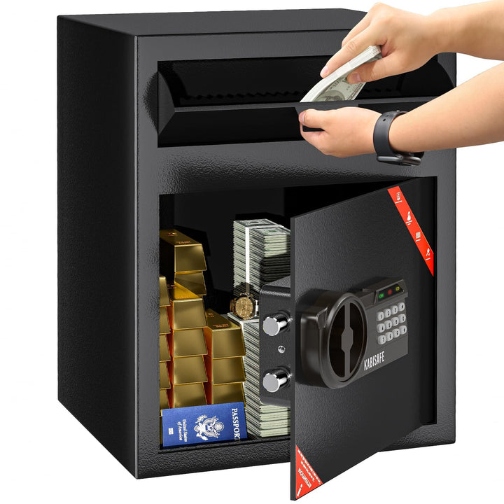Depottresor mit Einwurfschlitz 70L, Grosser Tresor mit digitalem Zahlenschloss und Alarmfunktion, Ei