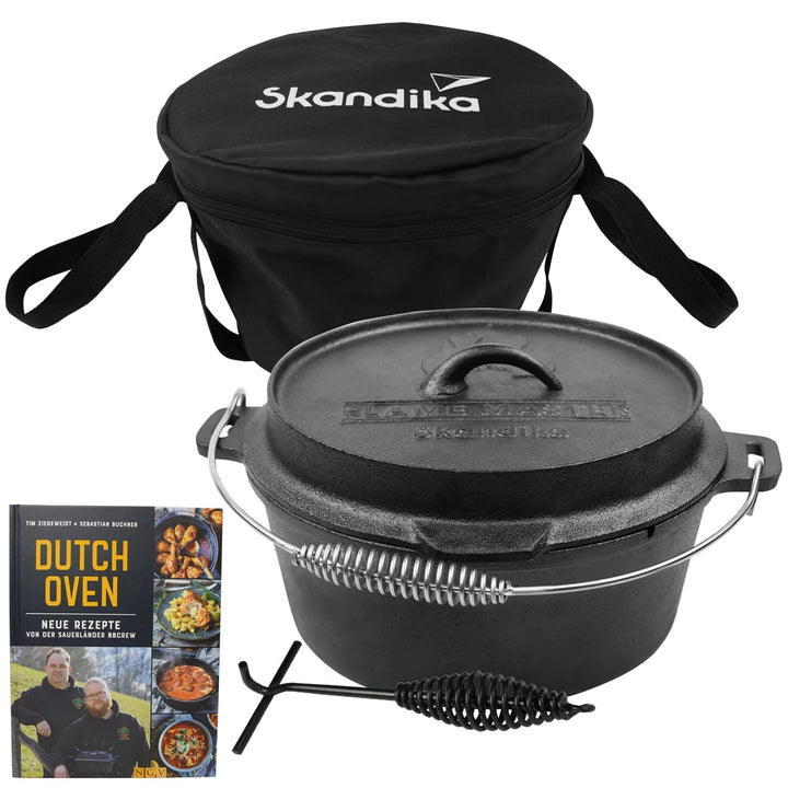 Skandika Dutch Oven Flame Master 7,1 L | Gusseisen Topf zum Kochen, inkl. Rezeptbuch der Sauerländer