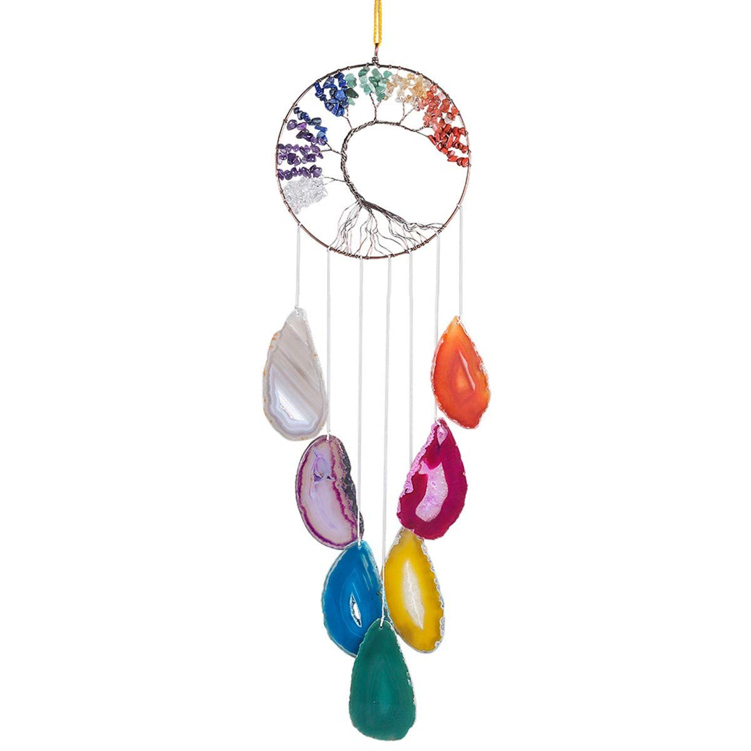 Nupuyai Lebensbaum Windspiel aus Achat Scheiben Handgefertigte 7 Chakren Heilkristalle Hängendes Hoc