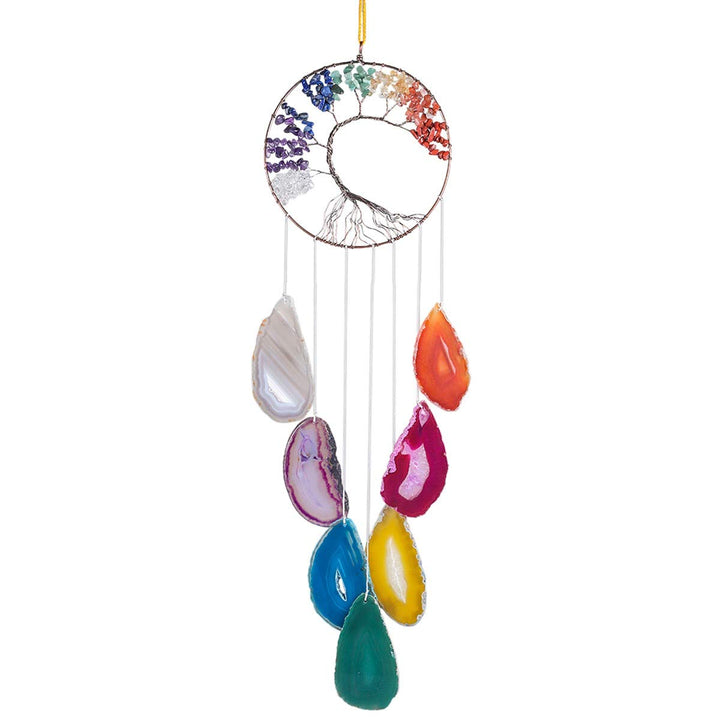 Nupuyai Lebensbaum Windspiel aus Achat Scheiben Handgefertigte 7 Chakren Heilkristalle Hängendes Hoc