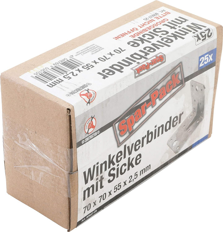 BGS Diy 80937-25 | Winkelverbinder | 25 Stück | mit Sicke | 70 x 70 x 55 x 2,5 mm | Spar-Pack | verz