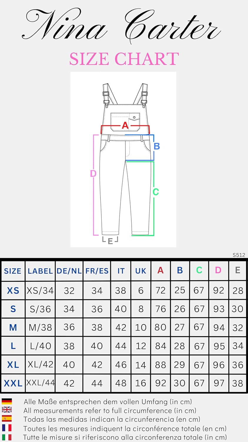 Nina Carter Damen Latzhose Jeans Boyfriend Denim Overall Jumpsuit Used-Look Sommeroverall XS Khaki (