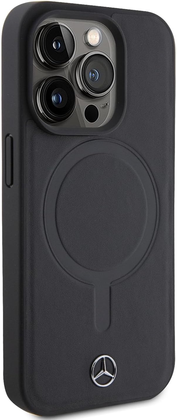 CG MOBILE Mercedes-Benz Handyhülle kompatibel mit Magsafe und iPhone 15 Pro in Schwarz, Echtleder-Sc